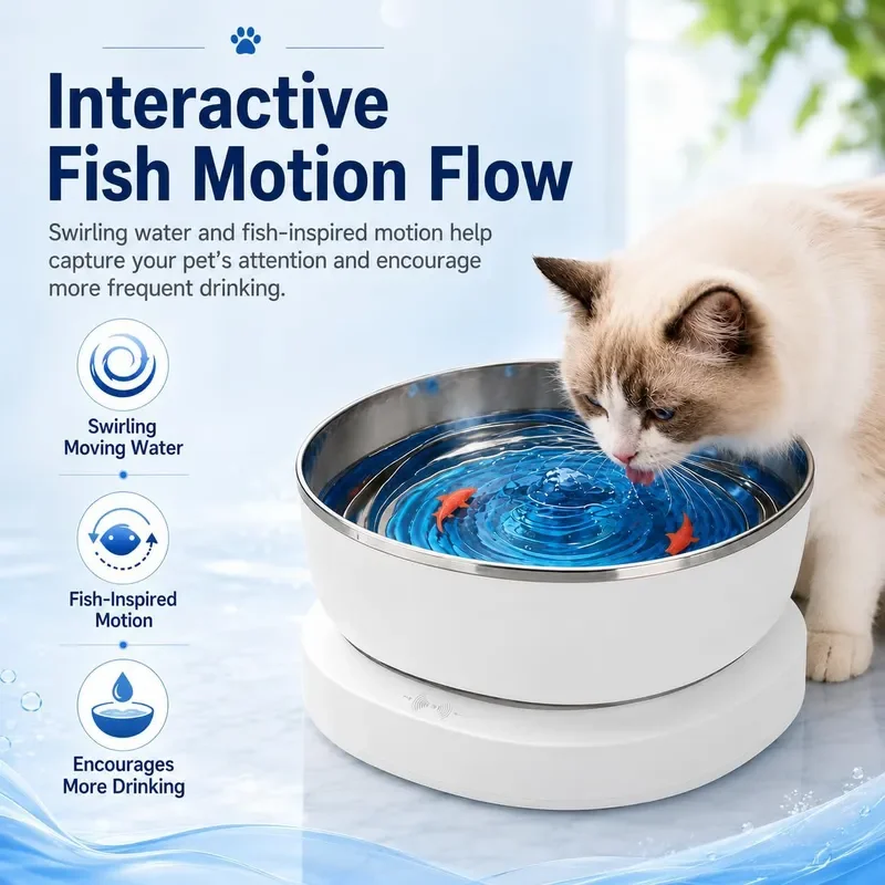 304 Stainless Steel Cat Water Fountain Wireless Magnetic Drive Silent Circulation Flow Pet Drinking Bowl Automatic Smart