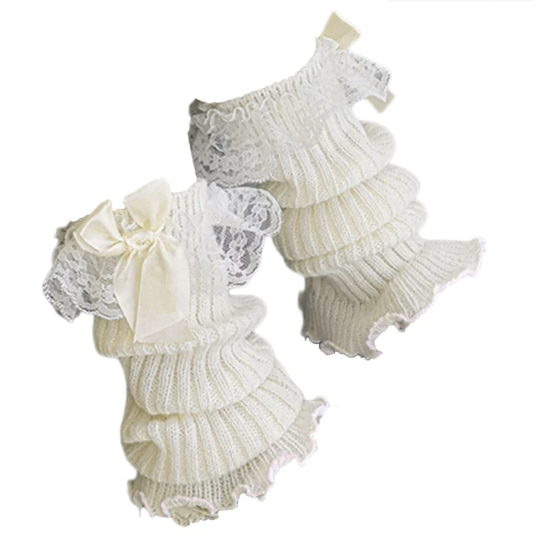 Y1UB Knitted Lace Bowknot Leg Warmers for Winter Autumn 3-13Age Girl Sweet Slouchy Socks Leg Covers Kids Breathable Socks