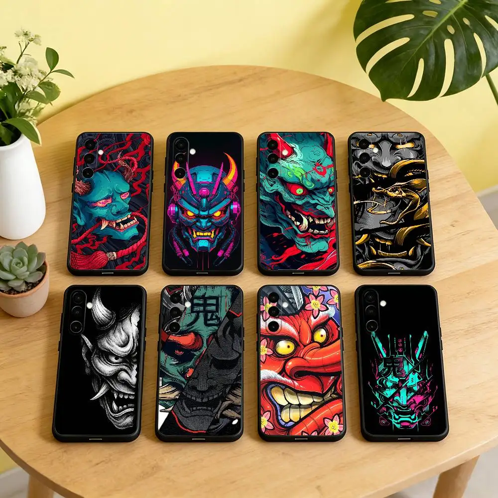 S-Samurai H-Hannya Mask Ghost Phone Case For Samsung Galaxy A73,A72,A71,A70,A53,A52,A51,Others Soft Black Cover