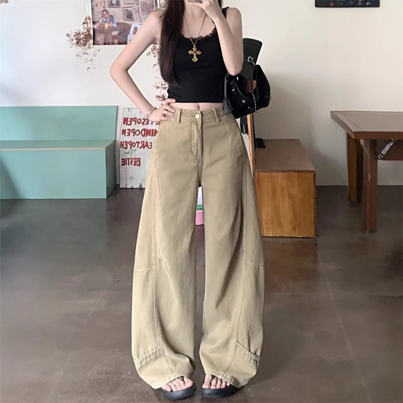 

Slack Wide-leg Jeans Women's 2026 New Khaki Scimitar Jeans