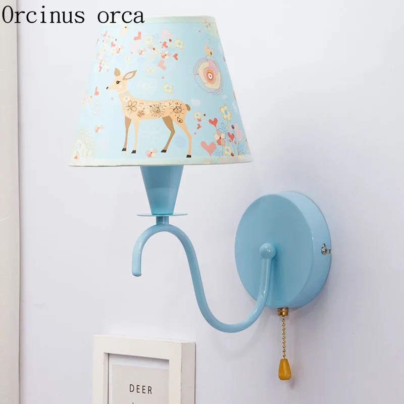 

Korean cute deer cartoon wall lamp children's room boys and girls bedroom bedside lamp garden simple LED wall lamp free shipping