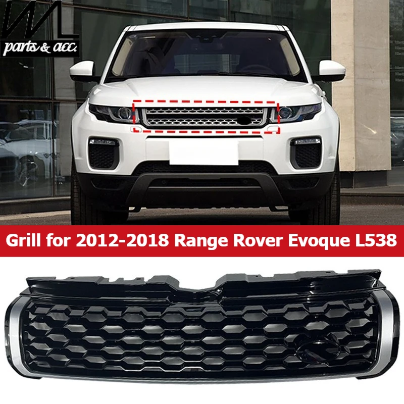 

Gloss Black Front Grill Honeycomb Grille for Range Rover Evoque L538 (2012-2018) Silver Accent Bars Racing Grills Car Styling