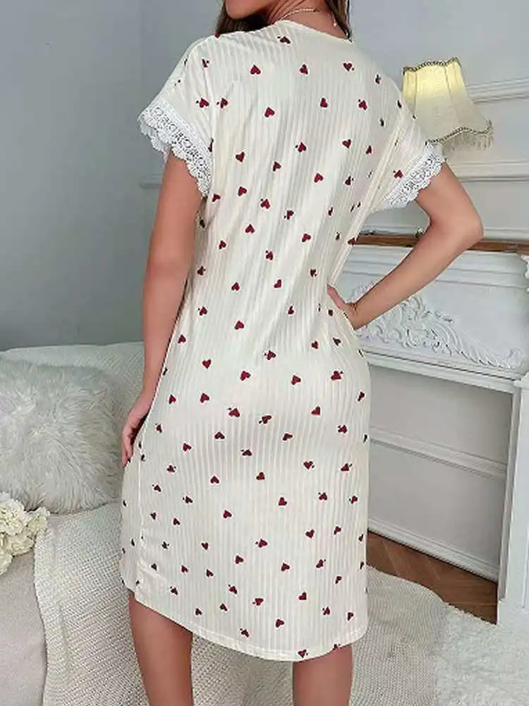 Été nouveau amour coeur imprimé ort Sve rond Ne décontracté Dr maison vêtements Spwear v-ne fermeture éclair coupe ample Polyester