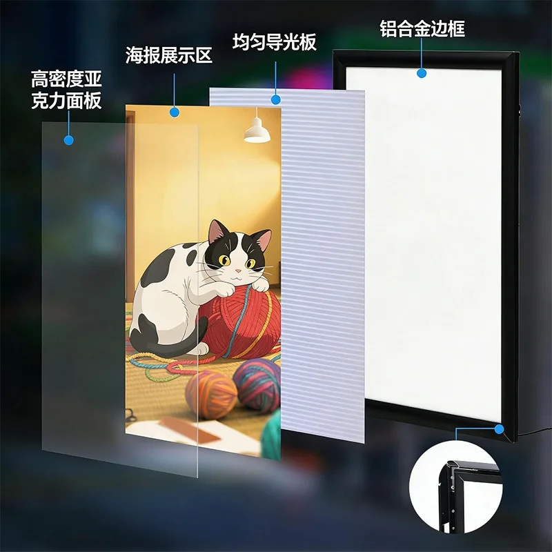 Ultra-thin light box aluminum alloy frame four sides open wall-mounted