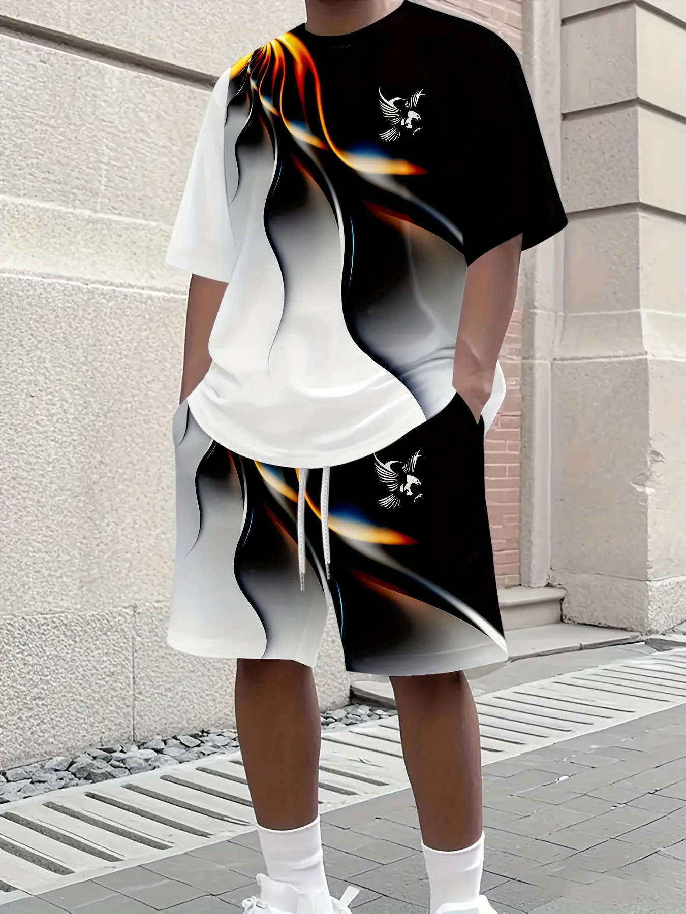 2025 Fashion Men's Summer 3D Pattern Short Sleeved T-shirt and Shorts Set Hip-hop Street Style Round Neck T-shirt and Shorts