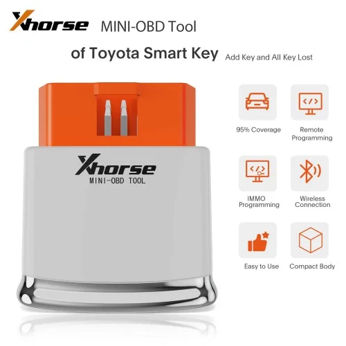 أداة Xhorse XDMOT0GL FT-OBD MINI-OBD بلوتوث لتويوتا إضافة مفتاح وجميع المفاتيح المفقودة حتى 2023 برنامج IMMO عن بعد في iOS Android