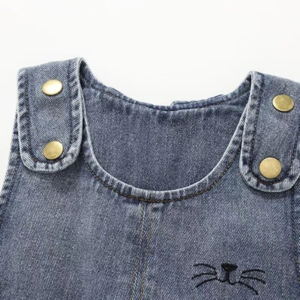 New Sleeveless Design Bunny Ear Romper Pom Pom Tail Rabbit Ear Denim Overall Pants Denim Jumpsuit Clothing