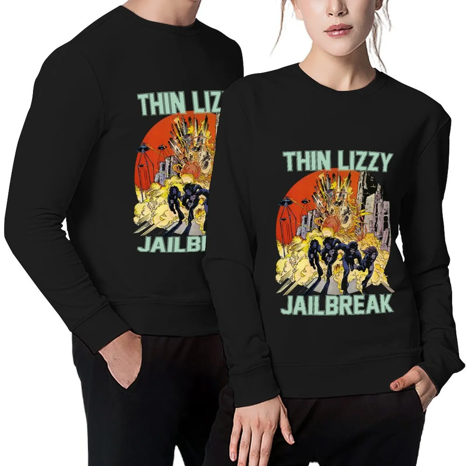 

Thin Lizzy Jailbreak Explosion Vintage Black Print T Shirt Pullover blouse korean style clothes new in sweatshirts