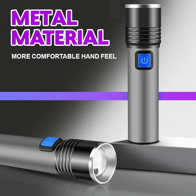 

395nm UV Flashlight Zoomable Blacklight USB Rechargeable UV Light Ultraviolet Flashlight for Pet Urine Detection Curing Lighting