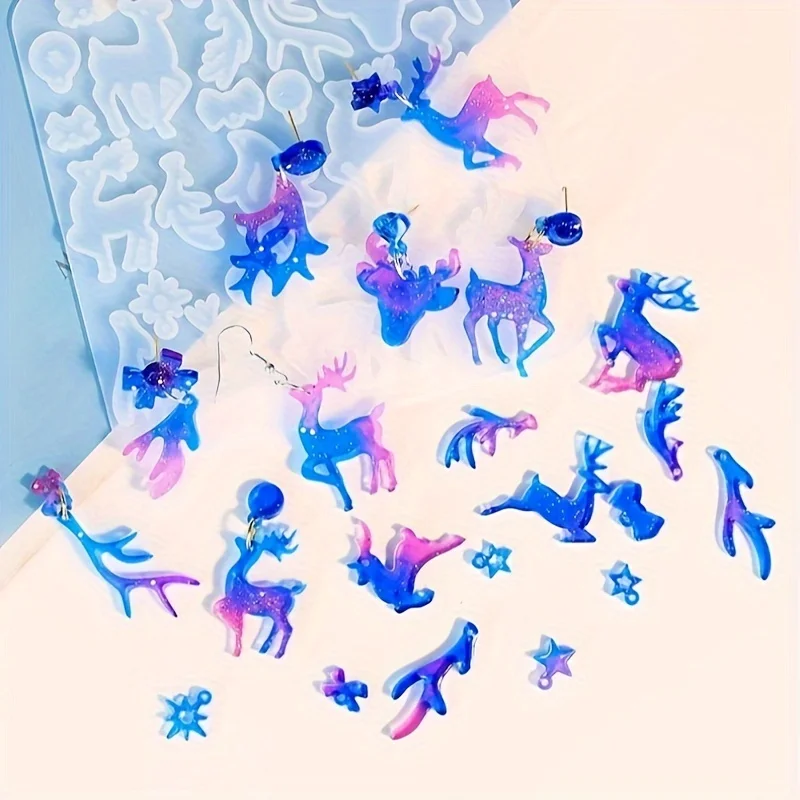 53 قطعة DIY قطرة الغراء قرون عيد الميلاد أقراط قالب من السيليكون شجرة عيد الميلاد قرون قلادة أقراط قلادة #6