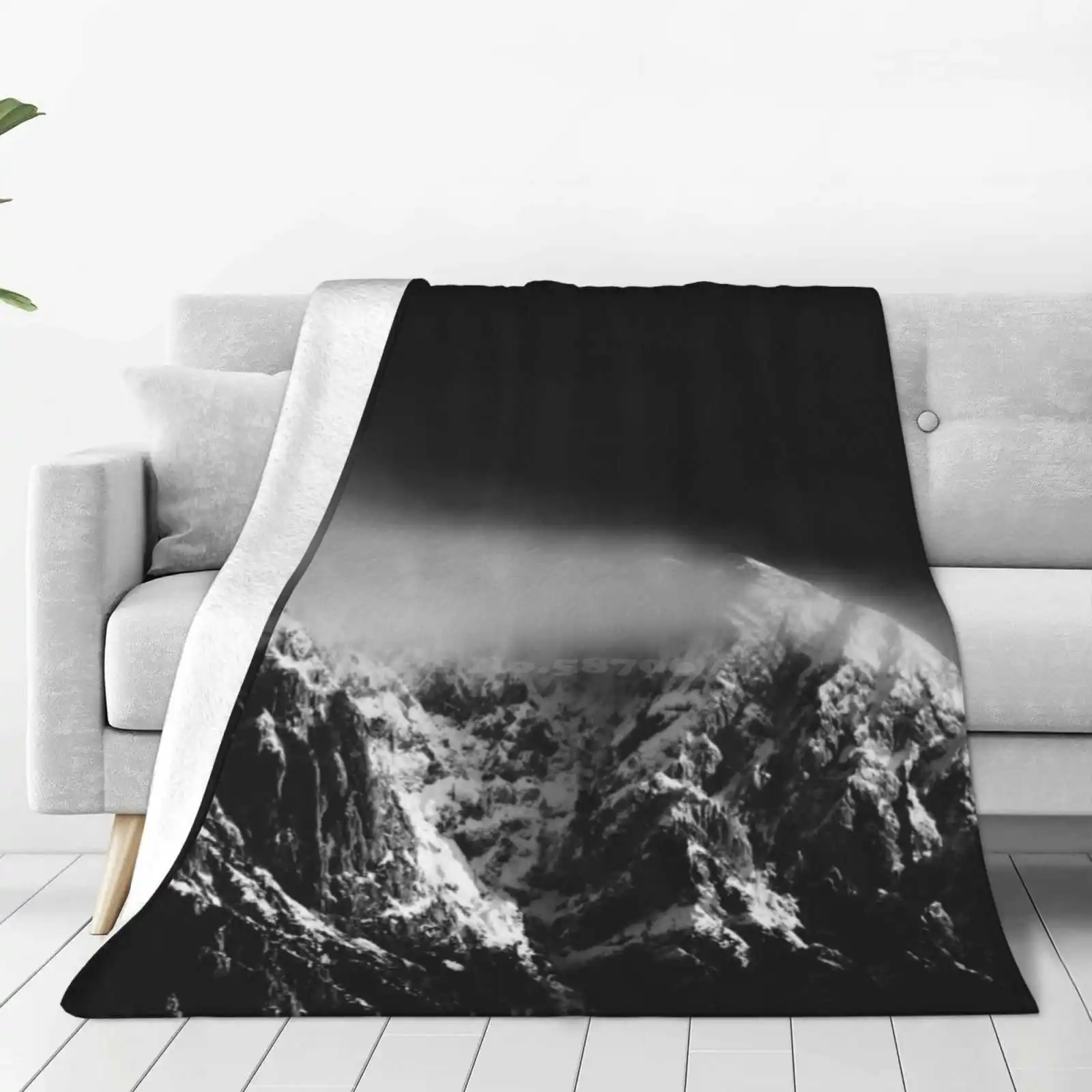 Black And White Long Exposure Of Clouds Above Mountain Super Warm Soft Blankets Throw On Sofa/Bed/Travel Slovenia Alps Long