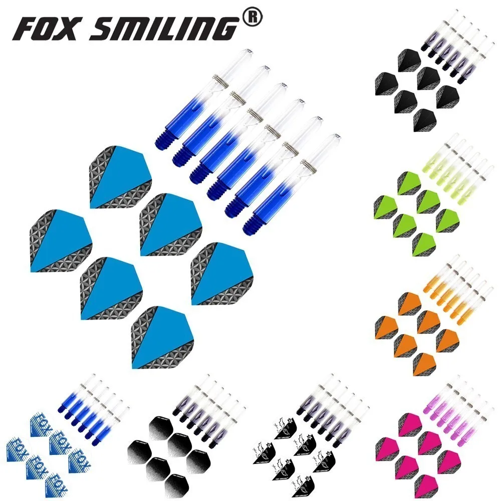 Fox Smiling 2BA 35mm Nylon Dart Shafts With Darts Flights Dardos Feather Leaves Set Colorful Dart Accessories Dartboard Games