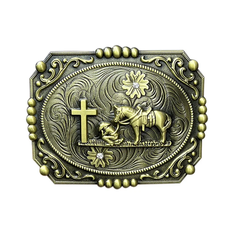 Lead the horse prayer cross belt buckle Western style