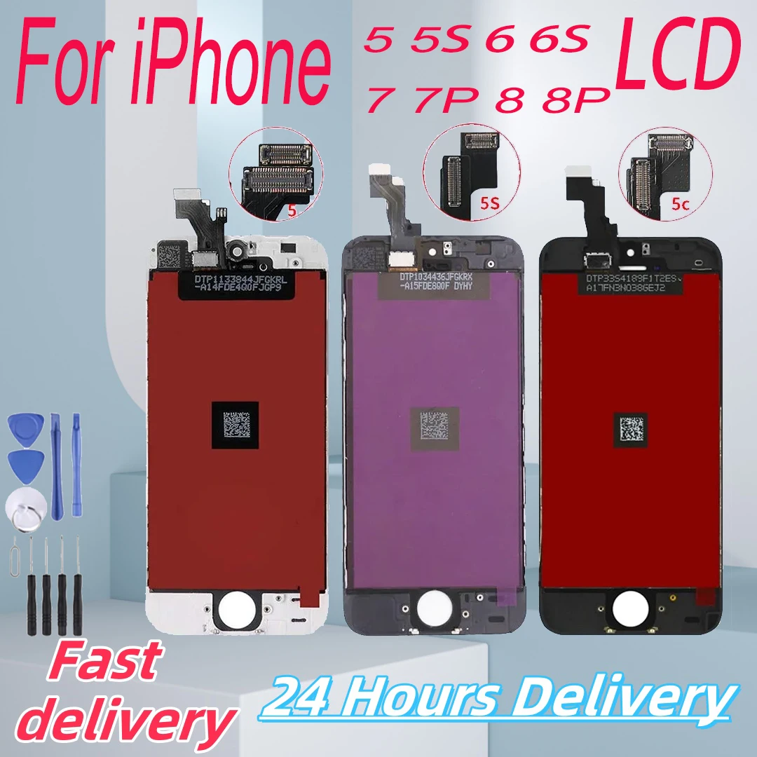 Super Tested  Display For iPhone 5 5S 5C 6 6S 7 8 LCD Screen Touch Screen Digitizer Assembly For iPhone 6 Plus 6S 7 8 Plus lcd