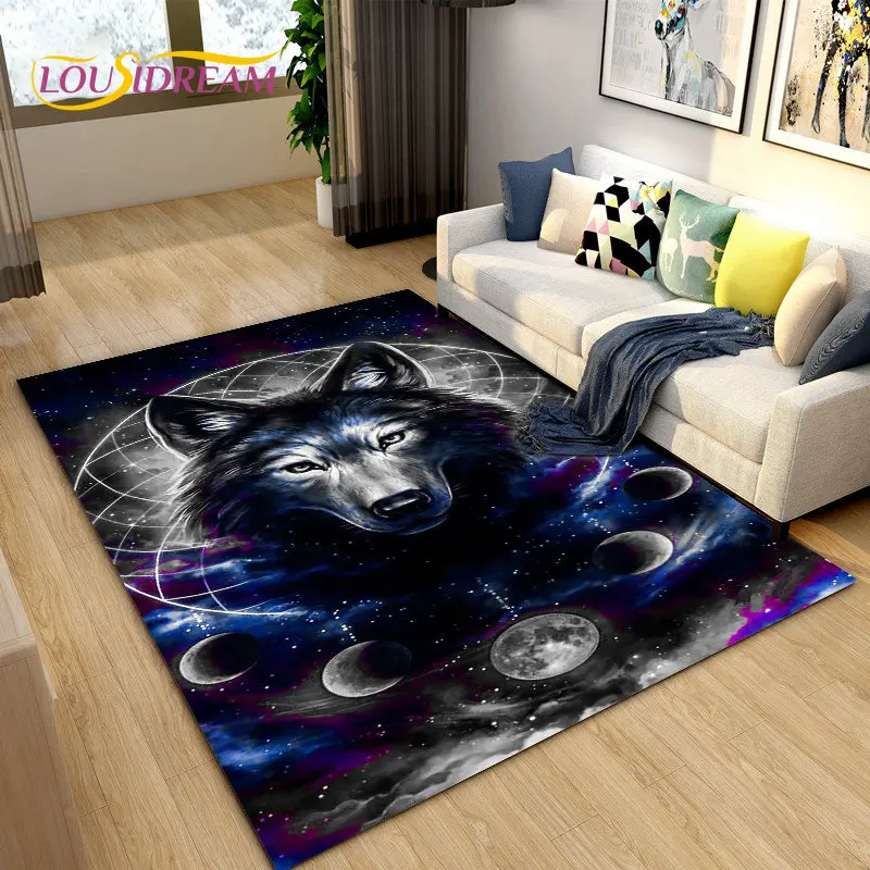 3D Wolf Spirit Animal Area Rug,Carpet Rug for Living Room Bedroom Sofa Doormat Decoration,Children Play Game Non-slip Floor Mat