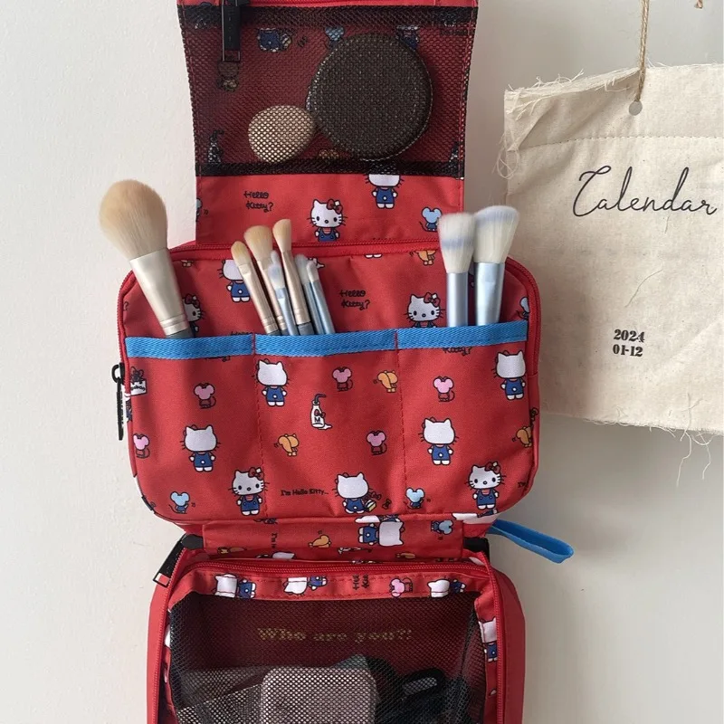 Cartoon Hello Kitty Fold Cosmetic Storage Bag Portable Large Capacity Hangable Wall Handbag A Birthday Gifts for Girls 15x22cm