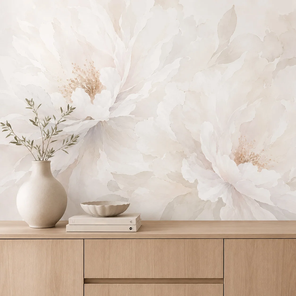 white-peony-watercolor-floral-wall-mural-wallpaper-beige-botanical-living-room-background-decor-paste-required