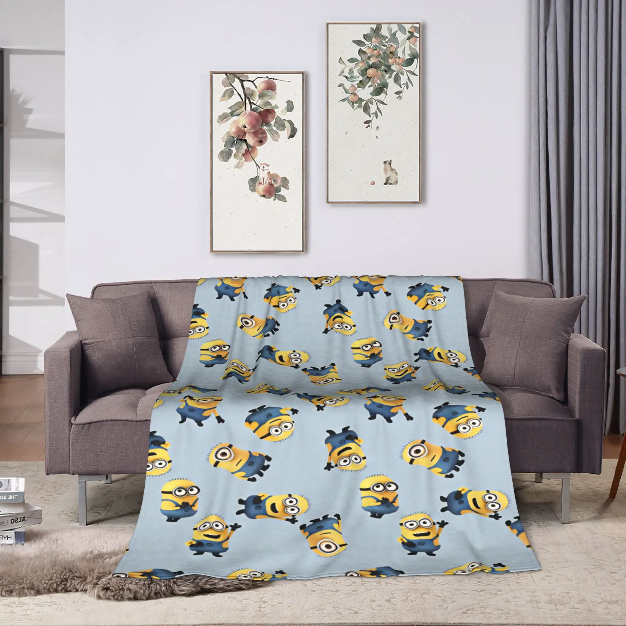 Soft Blanket Decorative M-minions  Throw Blanket  Flannel Bedspread For Couch Chair Sofa Bed Novelty Sofa Bed Cover