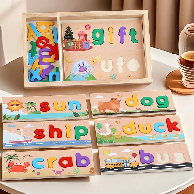 Montessori Early Education Toys for Kids English Enlightenment Word Building Puzzle Educational Cognitive Learning  Box 3+Y
