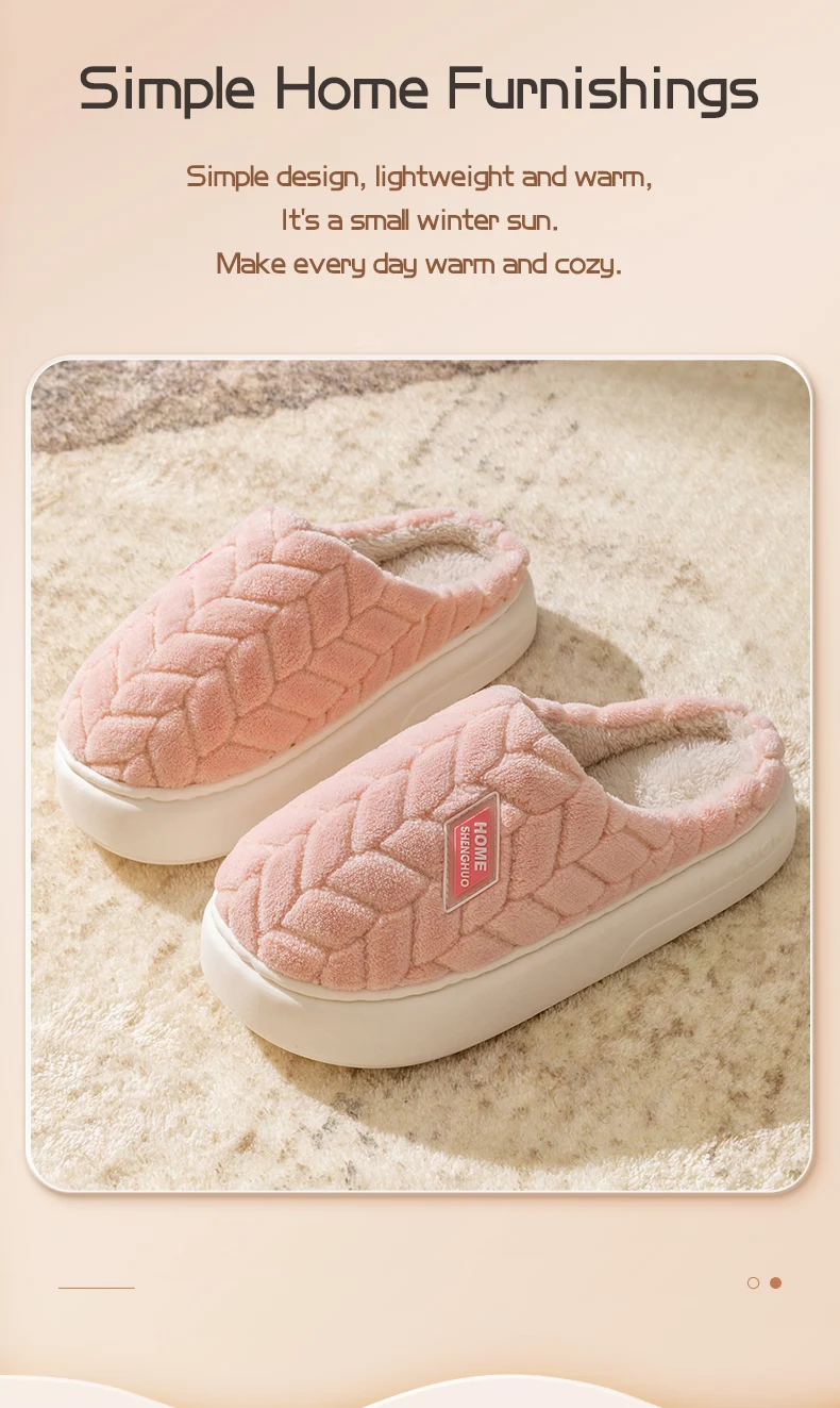 Warme Winter-Hausschuhe für Männer und Frauen, weiche, flauschige, mit Fleece gefütterte Schuhe, dicke Plattform-EVA-Sohle, rutschfeste Indoor-Schlafzimmer-Mules. – Detail 3