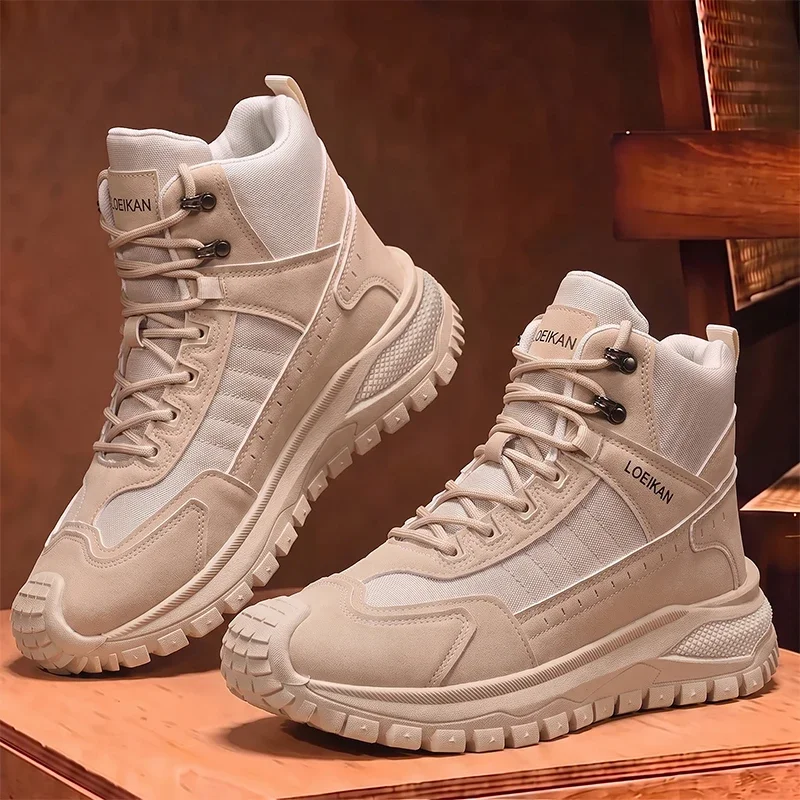 Atmungsaktive Herren-High-Top-Wanderstiefel mit Schnürung, rutschfester, dicker Sohle, Knöchelhoch, für Outdoor-Trekking und den täglichen Gebrauch – Detail 2
