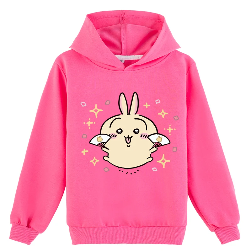 Sudadera con capucha de dibujos animados para niños pequeños y niñas, cómodas camisetas de manga larga, sudadera de moda Chiikawa con capucha (2-14 años, 5 colores)