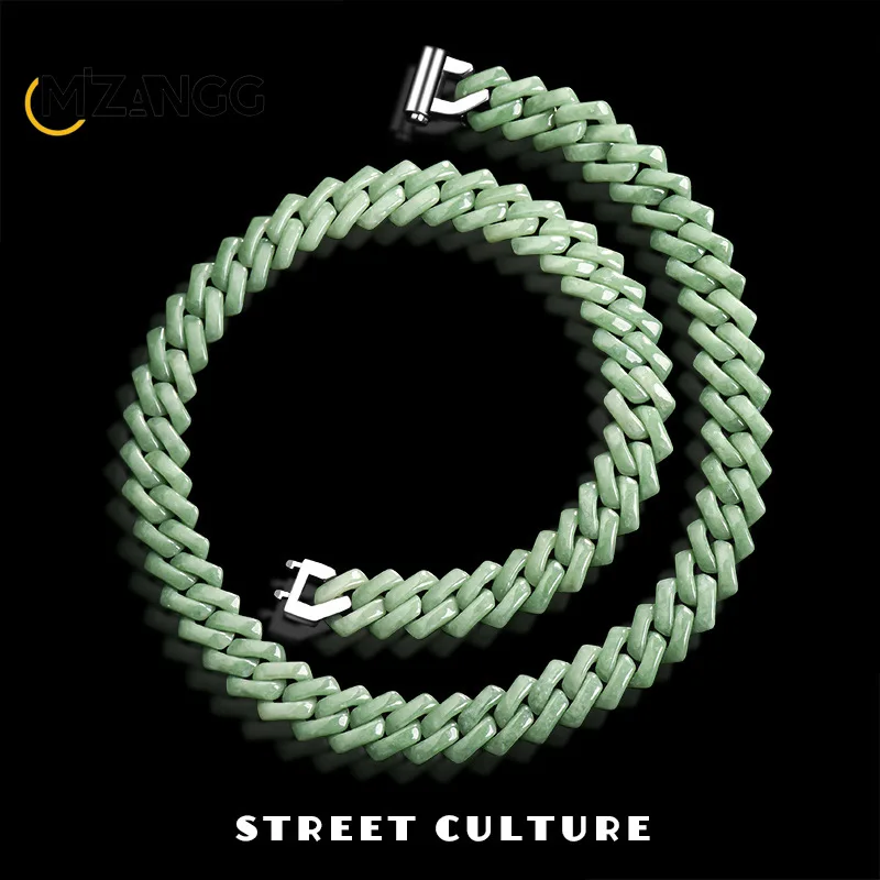 Natural Jadeite Diamond-shaped Cuban Bracelet Necklace Titanium Steel Hip-hop Personality Fashion Style Men and Women Gifts