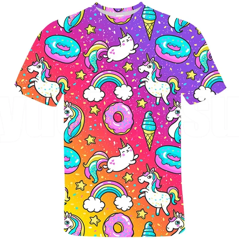 Koszulka męska plus size z tęczowym jednorożcem 3D, różowa koszulka, top, koszulki damskie z jednorożcem, koszulki anime dla dzieci i młodzieży, streetwear plus size
