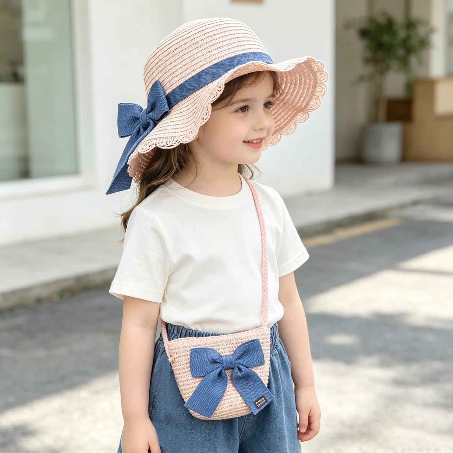 Paper Straw Color - 女の子 2 個麦わら帽子ソリッドカラー屋外旅行日よけ帽子花柄漁師スタイル子供用ファッションアクセサリー女の子用