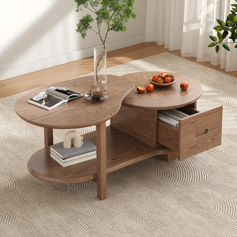 Nordic all-solid wood coffee table small apartment household size round  ash wood designer storage