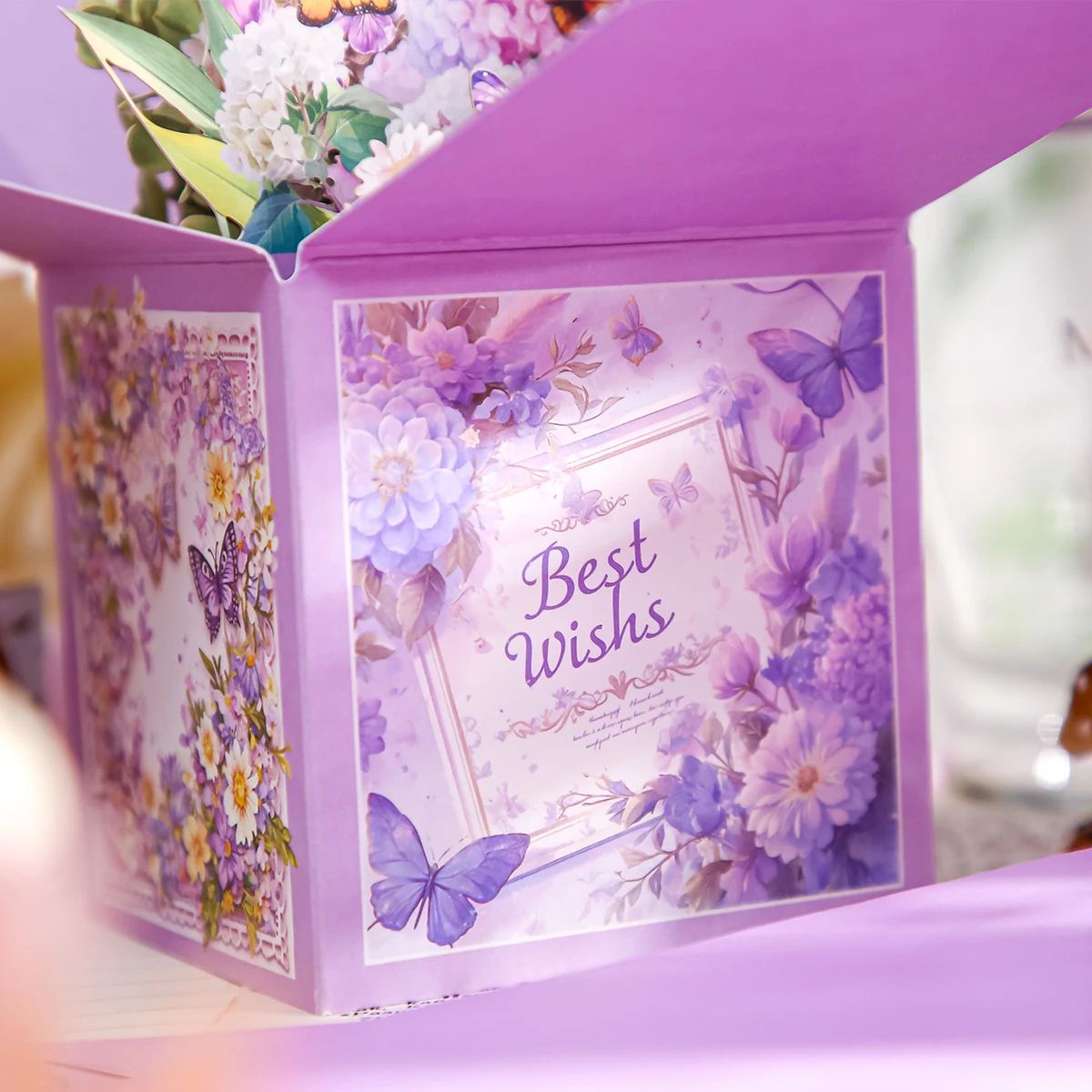 1Pcs Flower Wishes Three-Dimensional Greeting Card 3D Three-Dimensional Flower Butterfly Greeting Card Hollow Paper Personalized