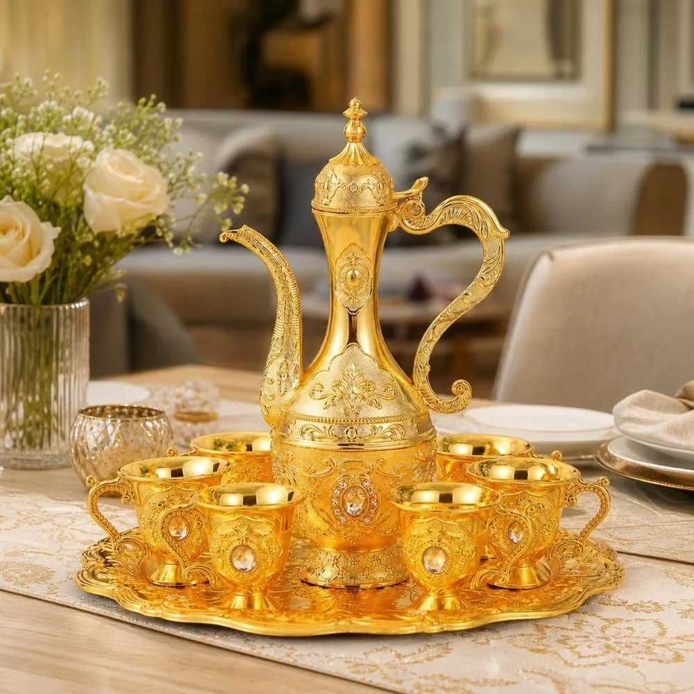 Home Decoration Luxury Turkish Tea Set Multifunctional Metal Teapot Kit European Style Decorative Coffee Pot Set Party view 2