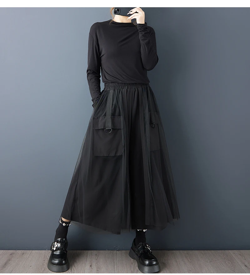 Patchwork Mesh Green Vintage High Waist Wide Leg Pants Women New Spring Autumn Casual Loose Trousers Fashion Streetwear 2026