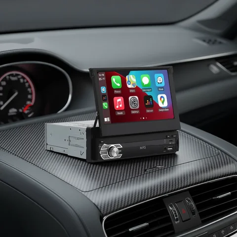 Universal 1 Din MP5 Player 7 Inch Carplay Android Auto Manual Automatic Retractable Touch Screen Car Player FM Radio Mirror Link