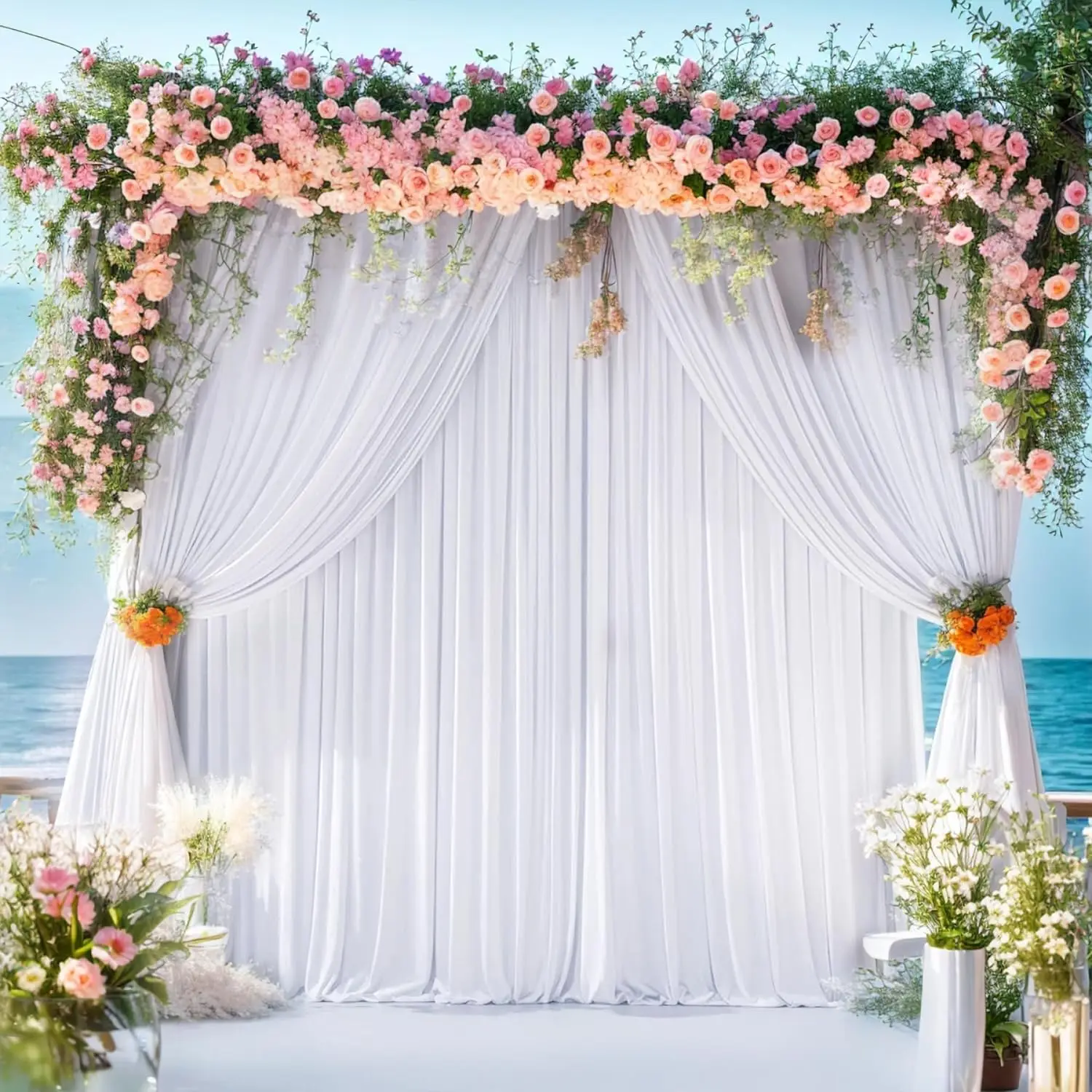 20x10 ft Wrinkle Free White Backdrop Curtains for Parties, Polyester Photo Backdrop Drapes 4 Panels 5x10ft for Wedding Birthday