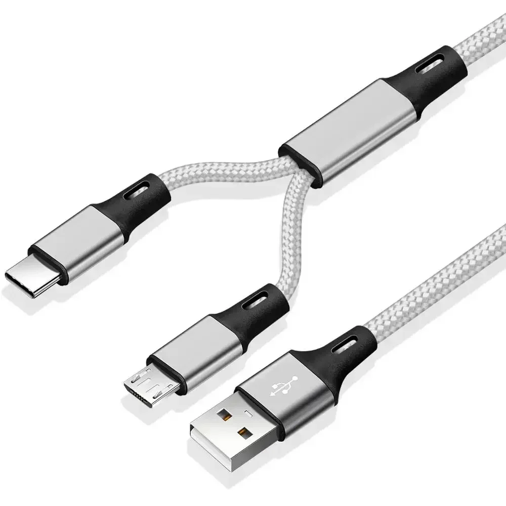 2 In1 USB Cable Type C Cables Fast Charge Charger Cable Tablet Phone Charge Cord 2in1 Nylon Braided Mobile Android WiresAdapters