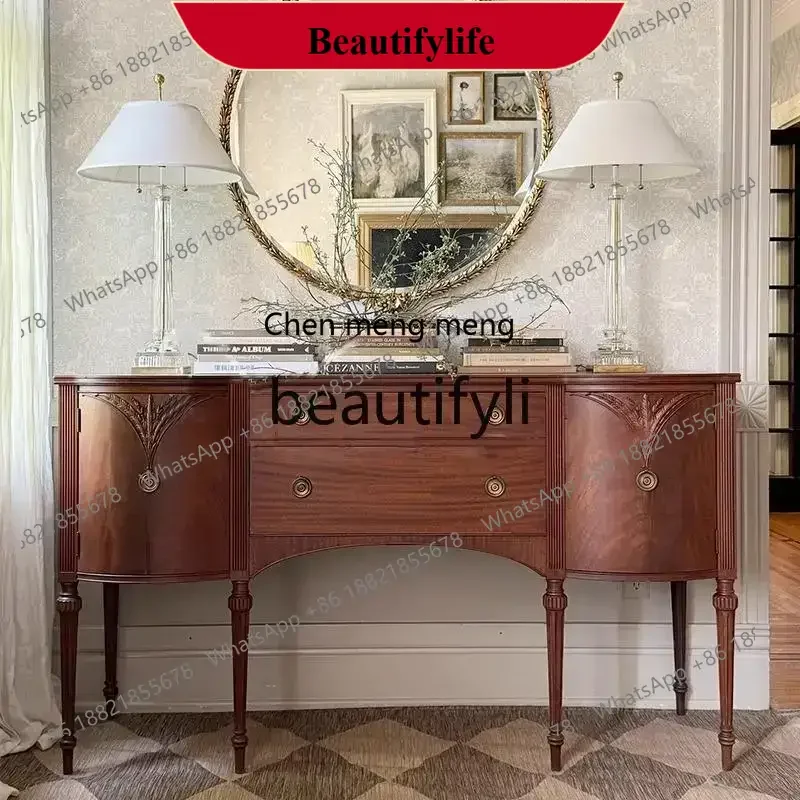 

D178 Medieval American solid wood dining side cabinet carved high foot against the wall integrated entrance cabinet