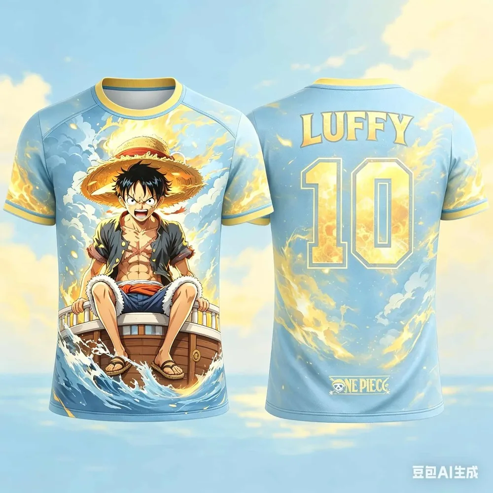 Anime One Piece Luffy Tshirt Ocean Boat Fire Graphic LUFFY 10 Back Lightweight Short Sleeve Casual Top For Anime Lovers