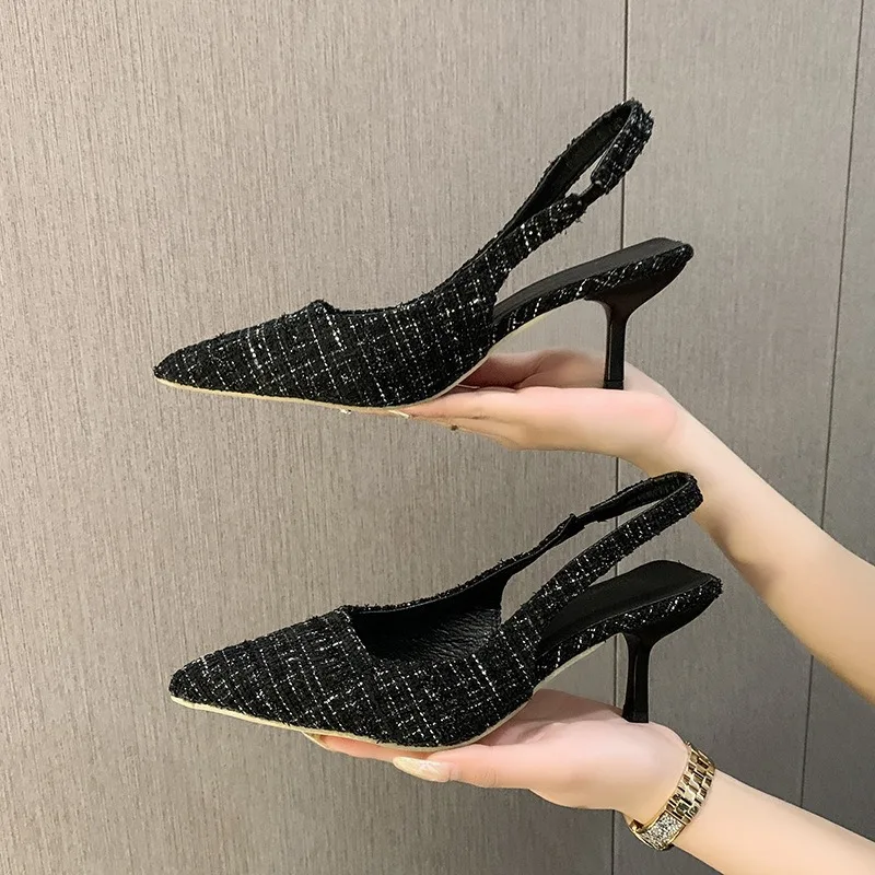 Brand Designer Slingbacks High Heels Pumps Women Pointed Blue Pointed Toe Party Shoes Summer Thin Heeled Sandals High Heel Shoes view 3