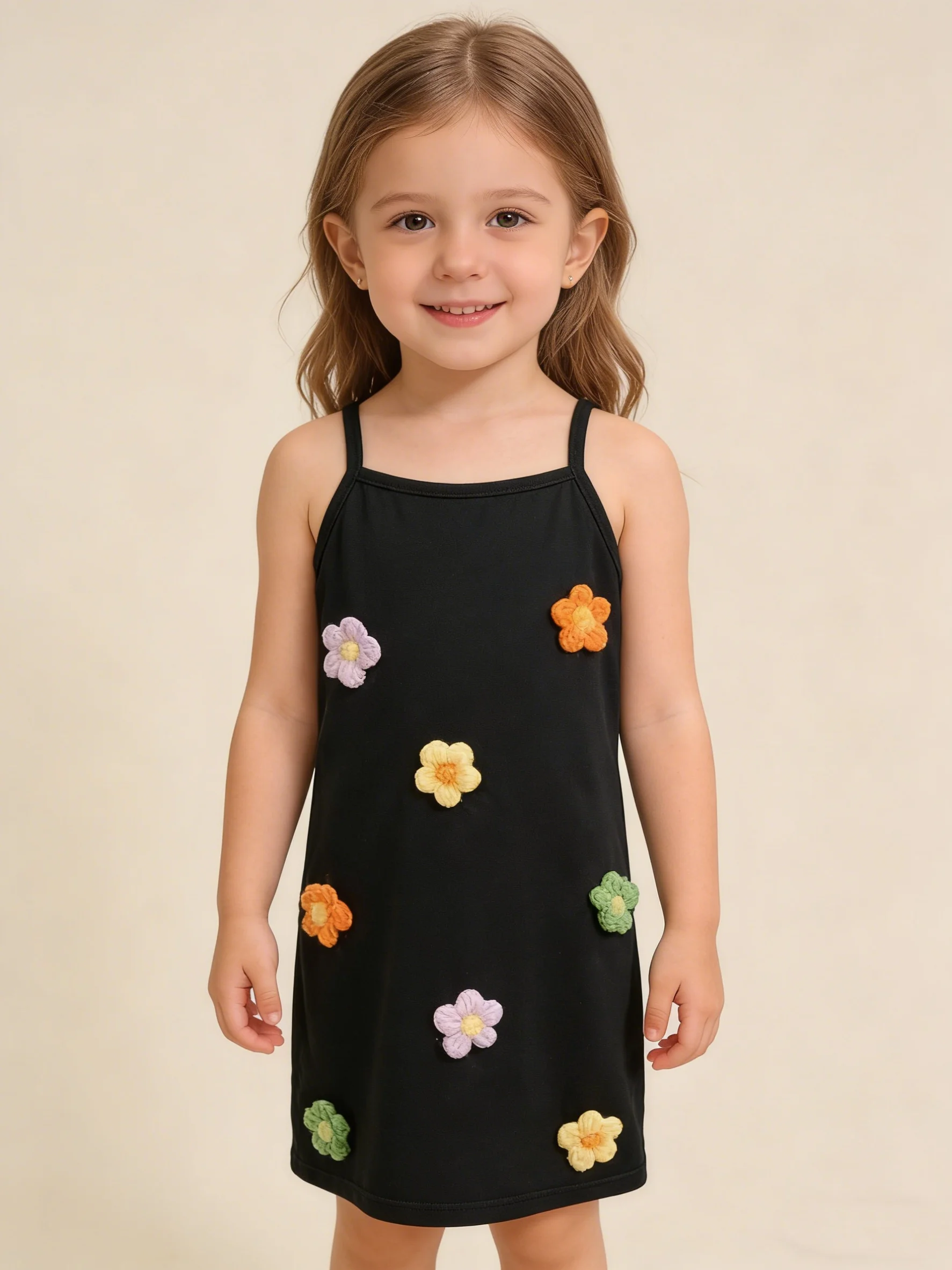 Summer New Girls' Suspender Dress With Three-Dimensional Hand Hook Flower Slimming And Hip Hugging Fashion Sweet And Cute Dress