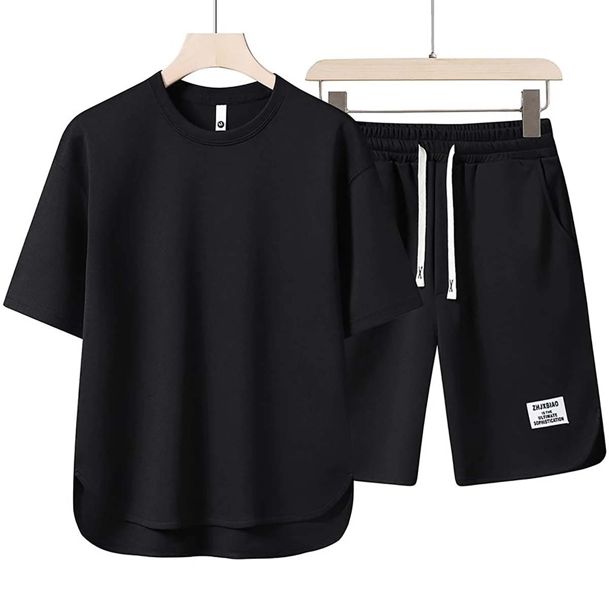 Men's Short Sleeved T-shirt Casual Shorts Set Round Neck Solid Color Sports Breathable Spring Summer Young Couple Outfit