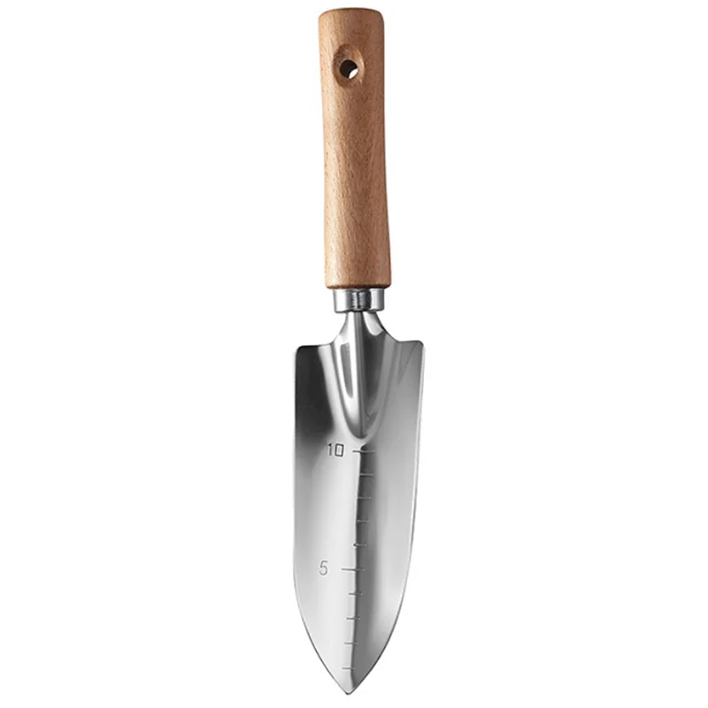 AB08-3-Piece The Garden Wooden Handle Small Shovel Silver Steel Includes A Wide Shovel, A Pointed Shovel And A Three-Toothed Rak