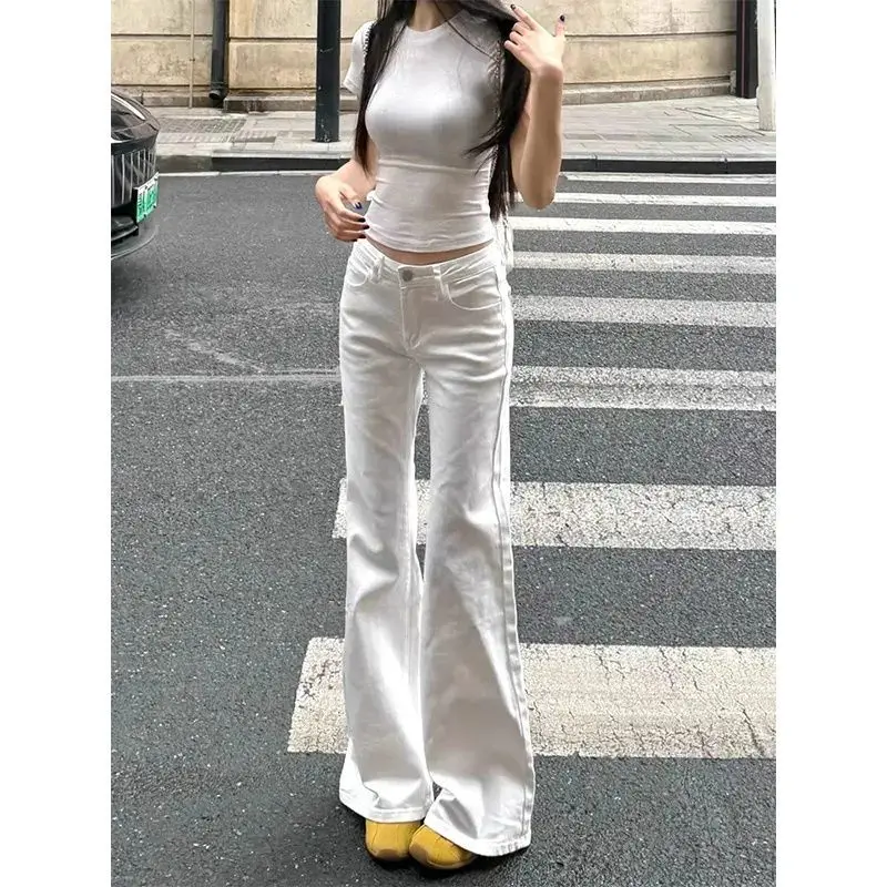 Korean Fashion High Waist White Jeans for Women Streetwear Slimming Micro Flared Denim Pants Woman Vintage Loose Trousers Female