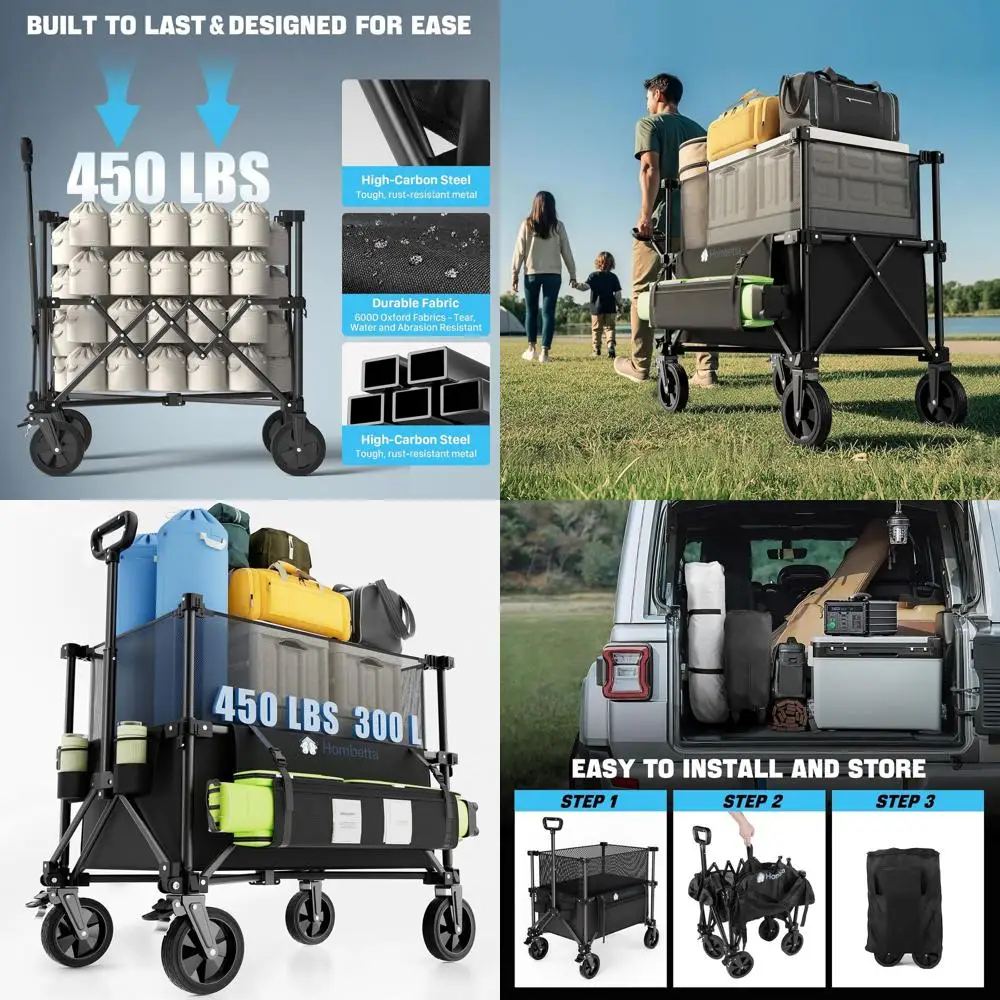 

Складной универсал емкостью 150–300 л, вездеходные колеса, тормоза, нагрузка 450 фунтов для приключений на открытом воздухе