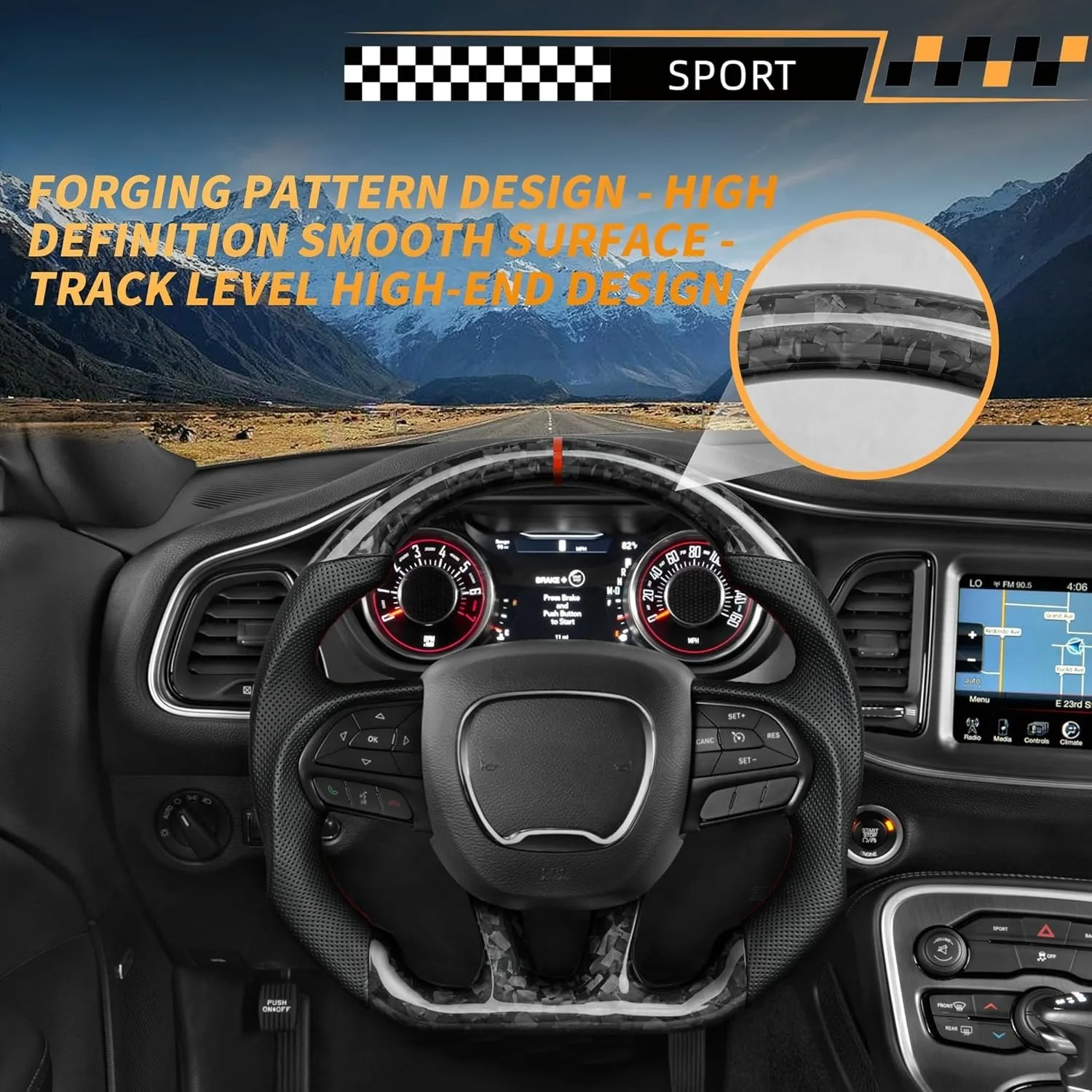 

Глянцевый руль из карбона с кованым узором и красной строчкой, с подогревом, для Dodge Challenger 2015-2020, аксессуары для тюнинга автомобиля