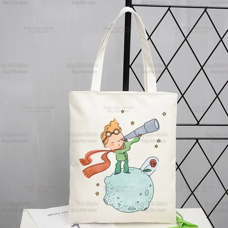 Little Prince Cartoon Shopping Bag Canvas Fox Animal Fairy Tale Tote Bags Print Eco Bag Shopper Principito Shoulder Bags