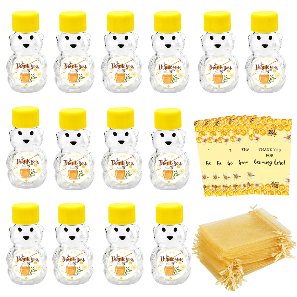 20pcs, 2 oz Honey Bear Bottle With Gift Bags Thank You Cards, Bear Juice Bottle Wedding Guest For Gifts BabyShower Party Favors