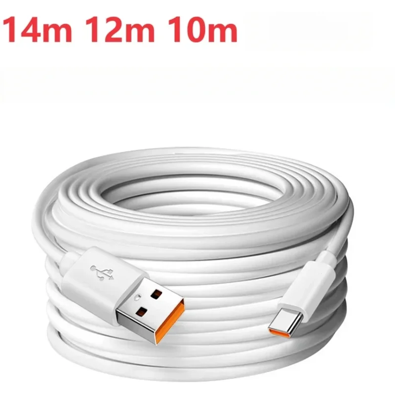 Kabel Pengisi Daya Tipe C Ultra-panjang 14M untuk Memantau Perekam Berkendara Kabel Pengisi Daya Ponsel Samsung Xiaomi Huawei Redmi