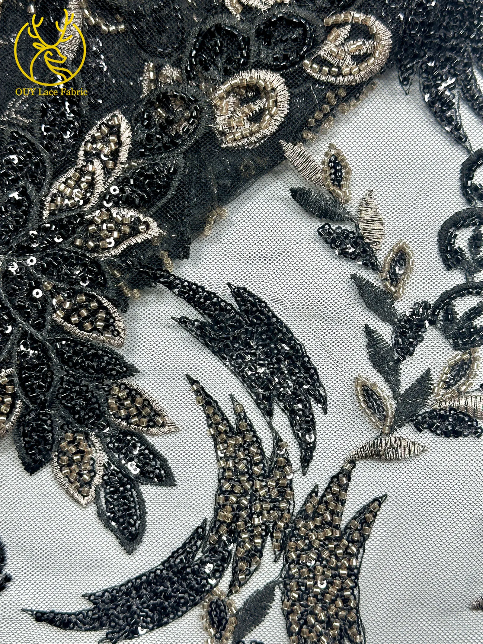 Premium-Spitzenstoff für Brautkleider Hochwertiger Afrikanischer Pailletten-Perlen-Spitzenstoff Französisch-Nigerianischer Bestickter Spitzenstoff – Detail 20