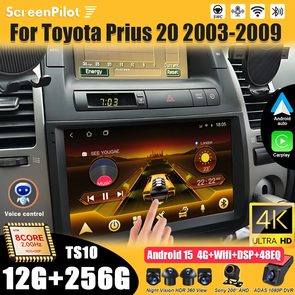 

For Toyota Prius 20 2003-2009 Car Radio Android 16 Video Player Carplay Touch Screen RDS 8 Core Touch Screen Wifi Bluetooth